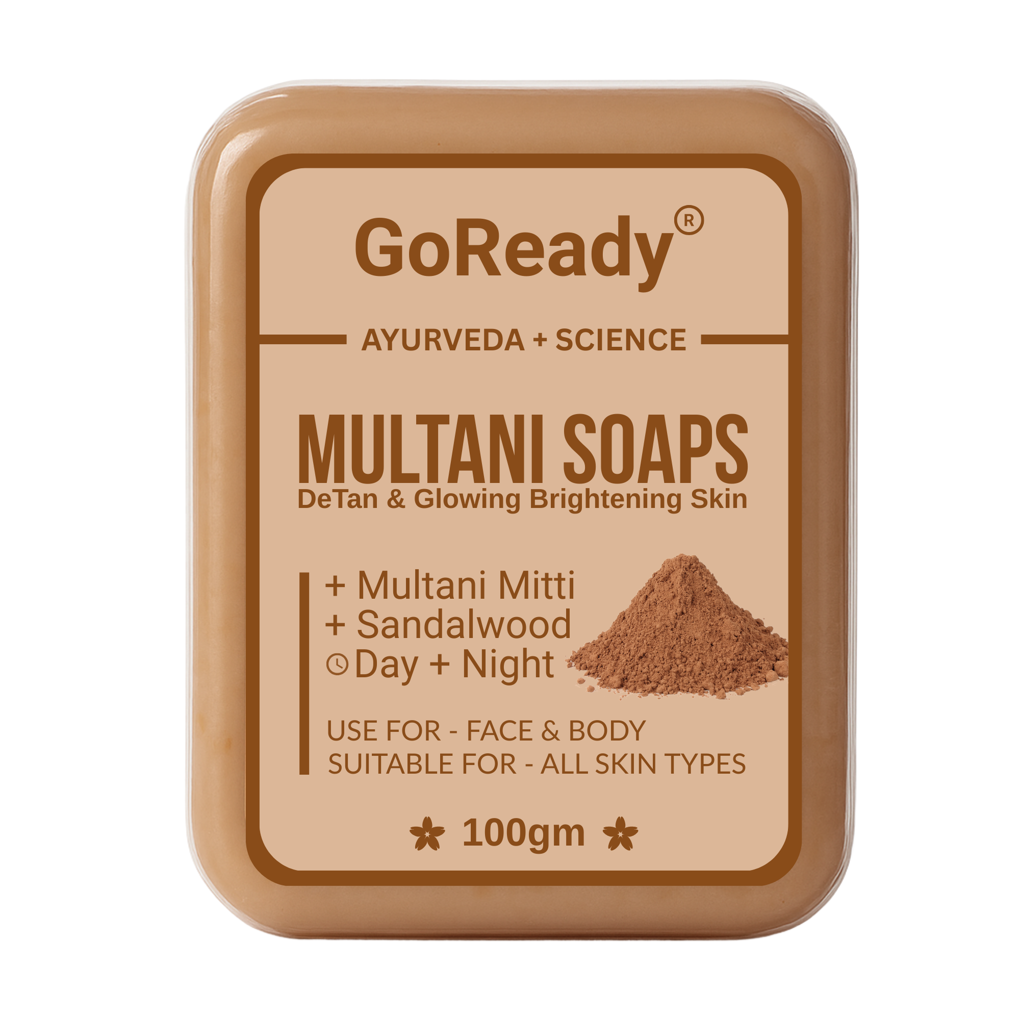 GoReady® MULTANI SOAPS | Multani Mitti & Sandalwood | DeTan & Glowing Brightening Skin | All Skin Types  (100gm)