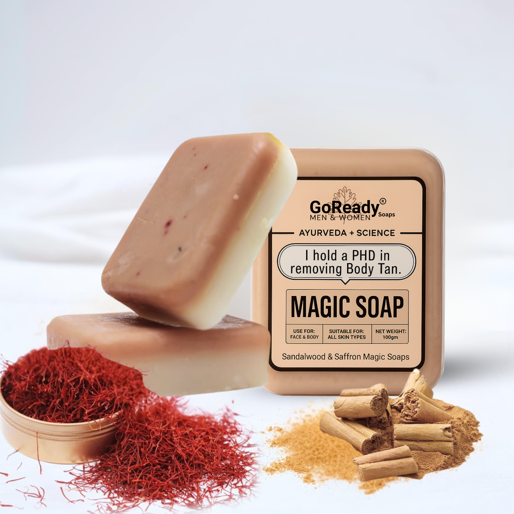 GoReady® Magic Soap Sandal Wood And Saffron for DeTan and Glowing Brightening Skin (100gm)
