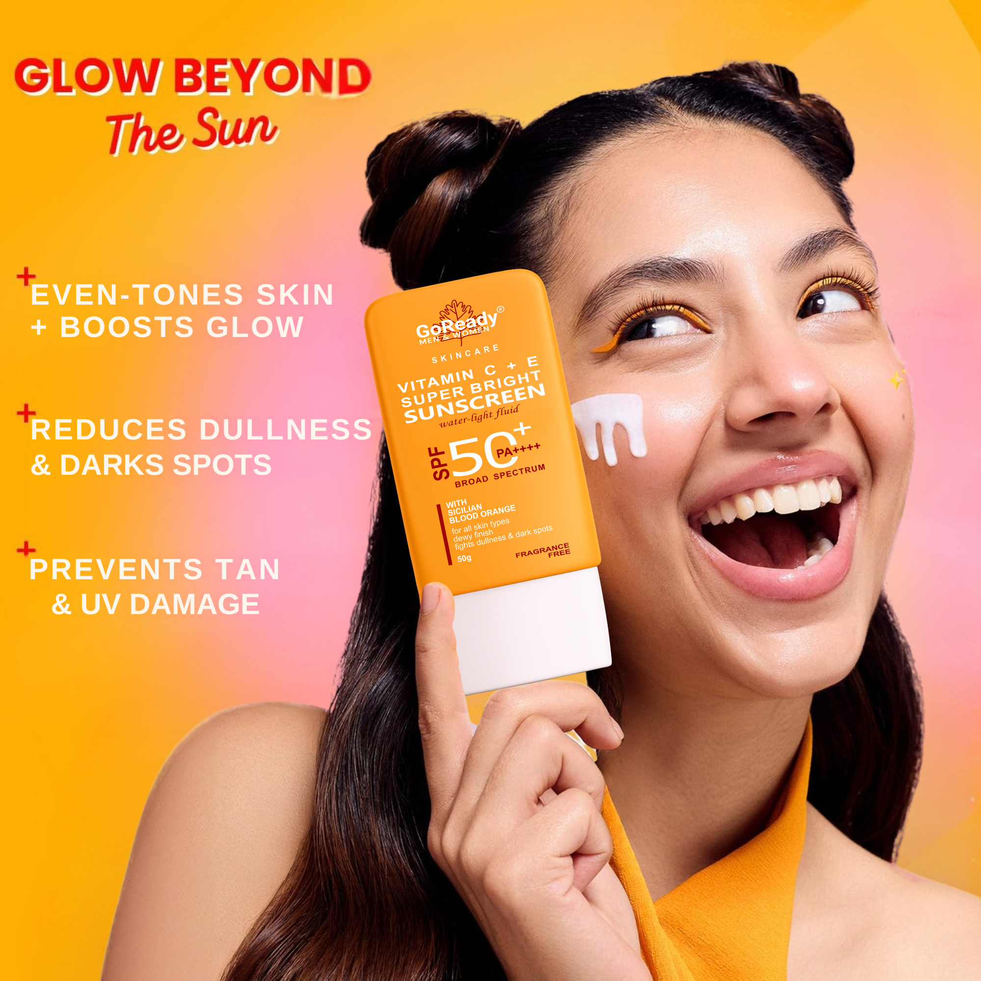 GoReady® Sunscreen - SPF 50 PA++++ | Vitamin C+E Super Bright,WaterLight, For Even Toned & Glowing Skin  (50gm)