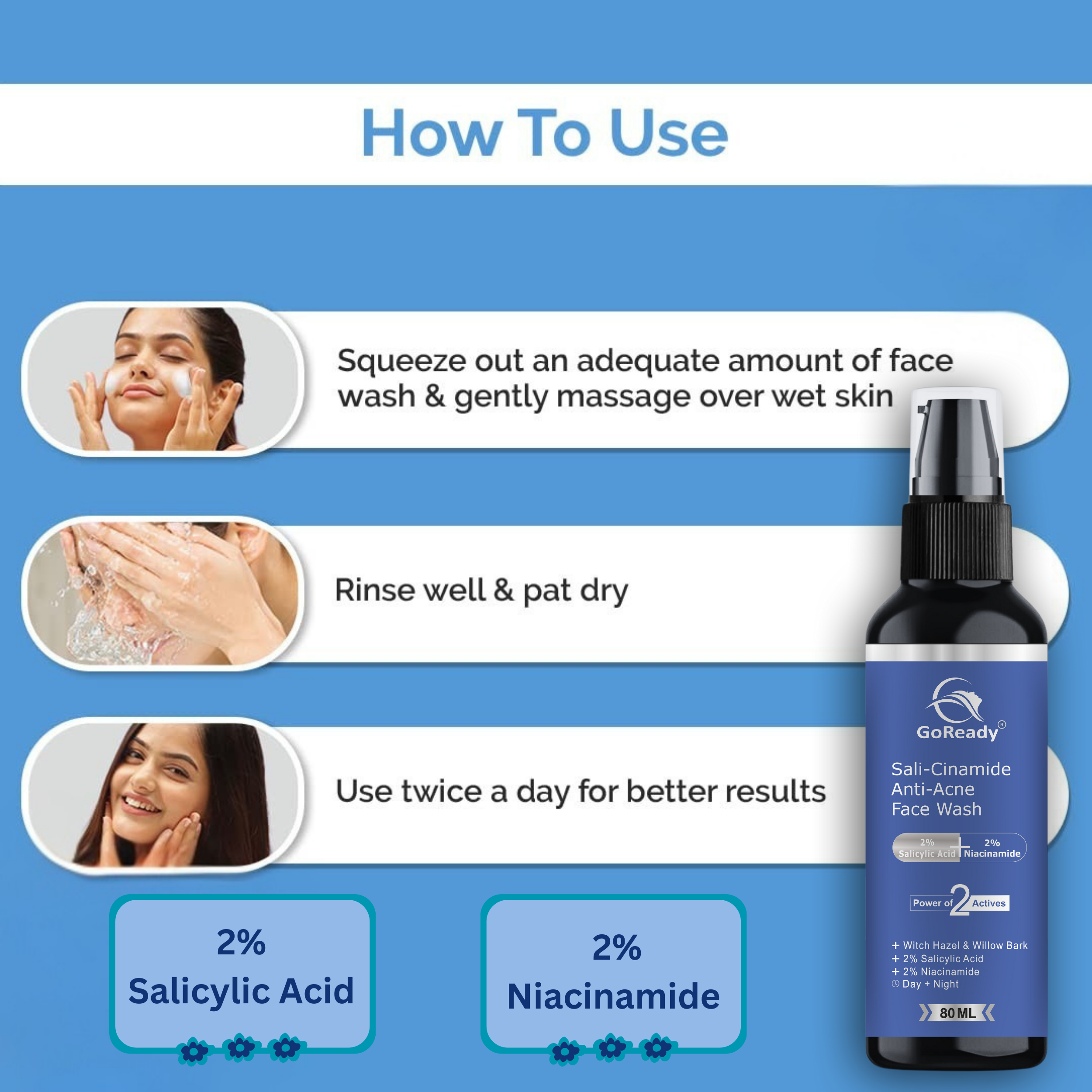 GoReady® Sali-Cinamide Anti-Acne with 2% Salicylic Acid & 2% Niacinamide Face Wash  (80ml)