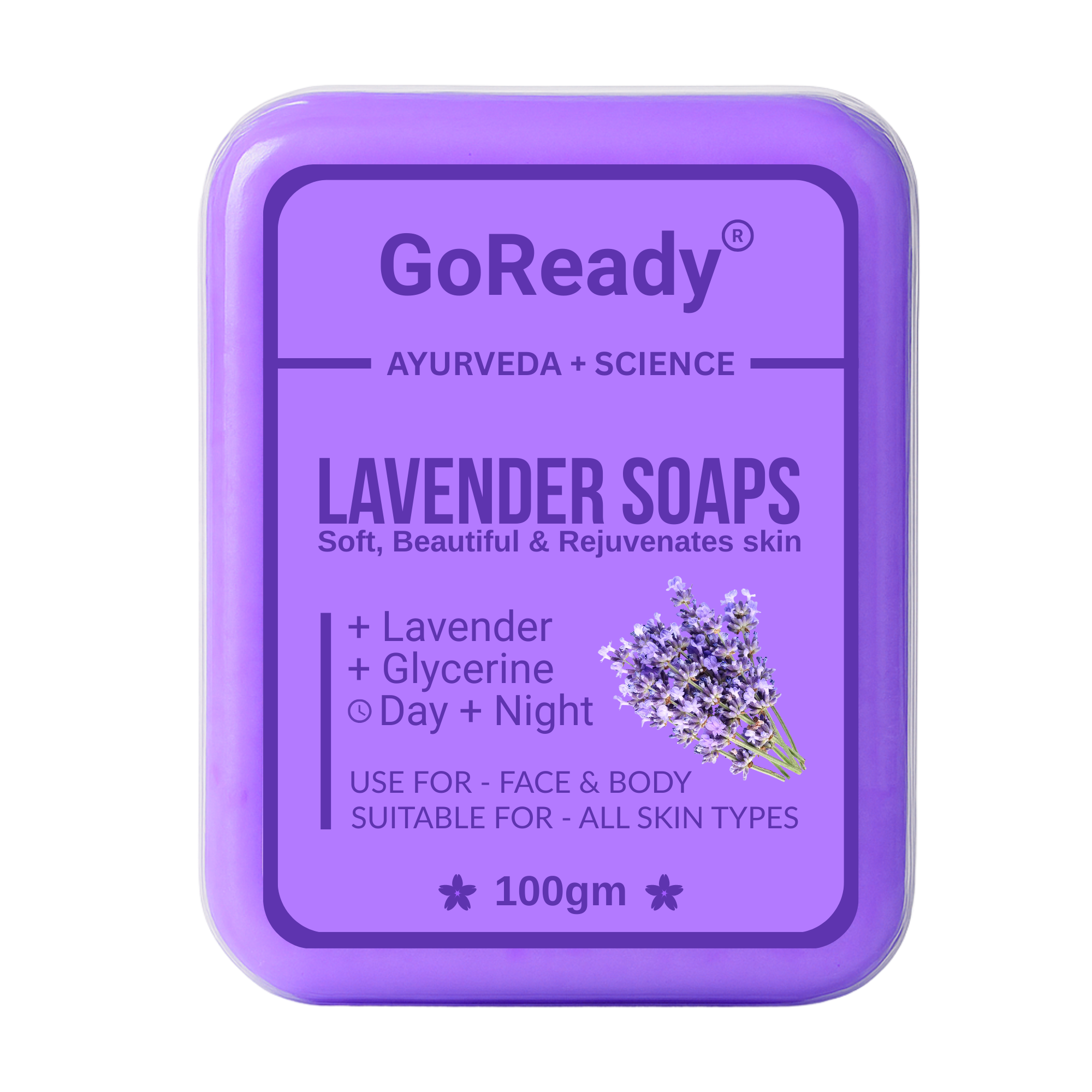 GoReady® LAVENDER SOAPS | Lavender & Glycerine | Soft, Beautiful & Rejuvenates skin | All Skin Types  (100gm)
