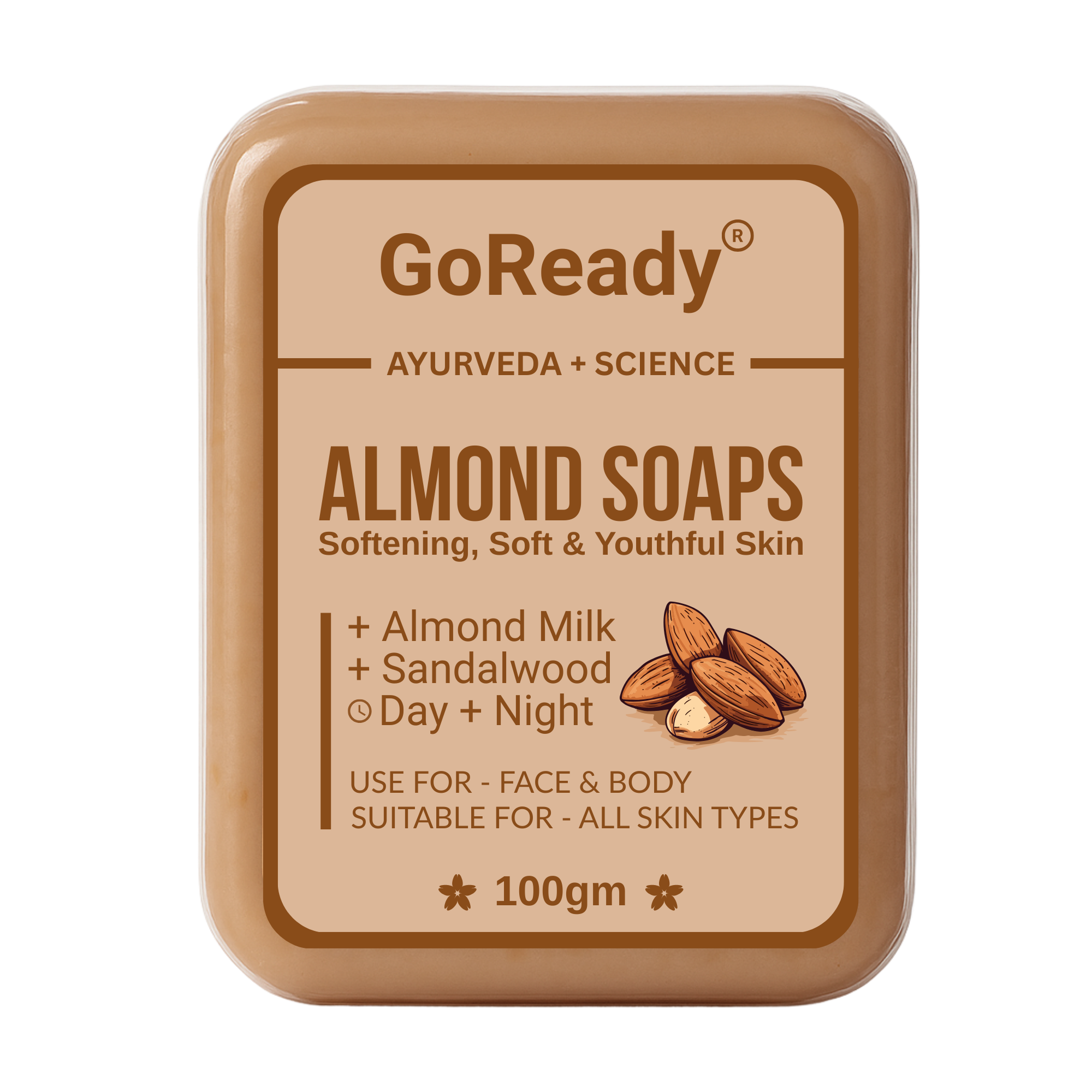 GoReady® ALMOND SOAPS | Almond Milk & Sandalwood | Softening, Soft & Youthful Skin | All Skin Types  (100gm)
